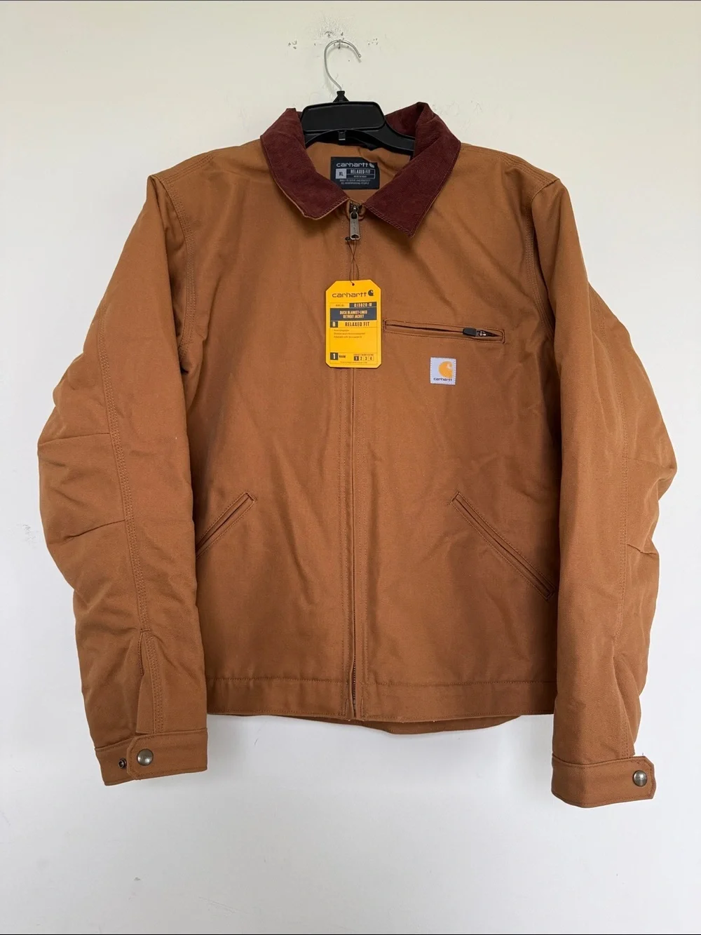 Carhartt Men's Tan Jacket with Dark Brown Corduroy Collar